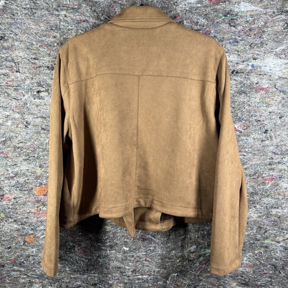 LC Lauren Conrad Moto Jacket Women 1X Brown Faux Suede Asymmetrical Zip - Picture 10 of 14